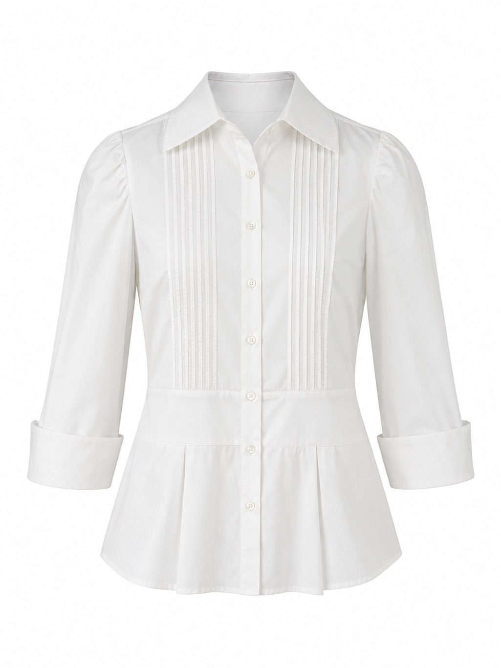 Diane Von Furstenberg White Button-Up Peplum Blouse With Pin Tuck Details Size 2